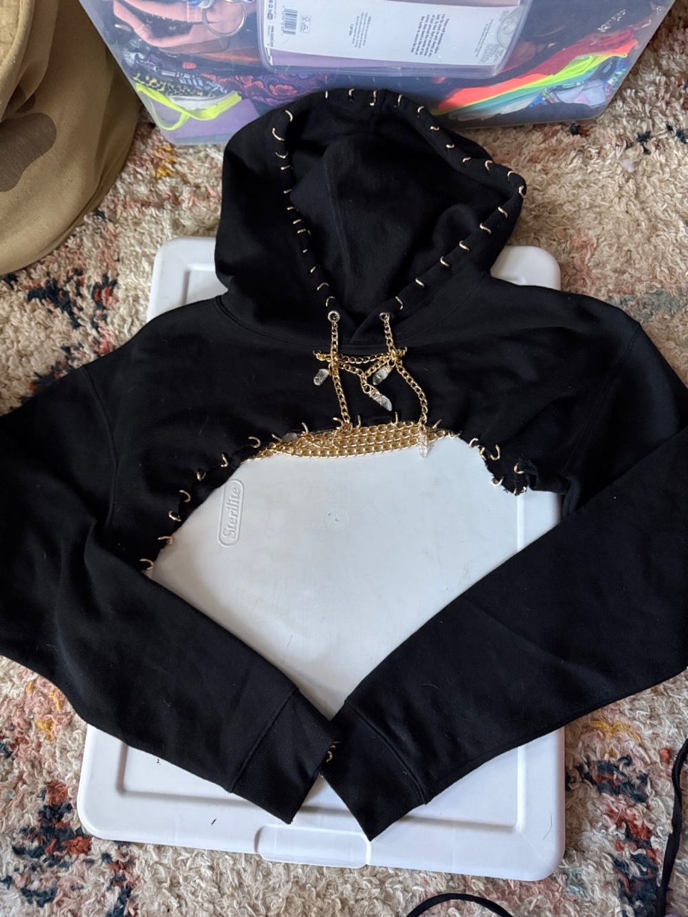 Black and Gold dripped out cropped hoodie from Gangsta Goddess Gear - size M